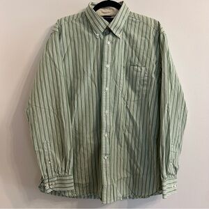 Tommy Hilfiger Men Large 100% Cotton Long Sleeve Button Down Shirt Green Striped